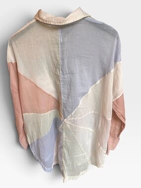 Free People Rainbow Rays Patchwork Button Down Shirt Pastel Colorblock Blouse XS
